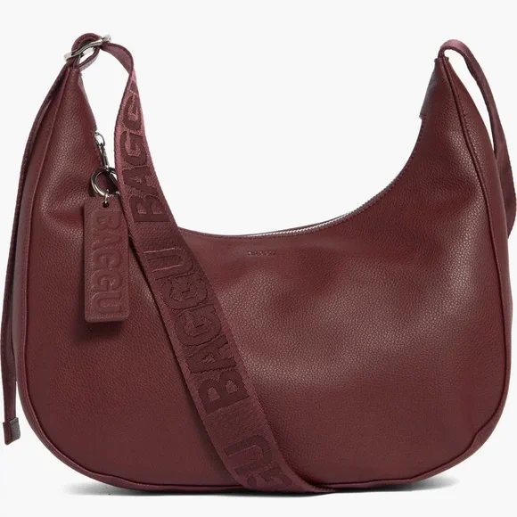 BAGGU Medium Recycled Leather Crescent Shoulder Bag Mahogany Burgundy NWT - Picture 2 of 14